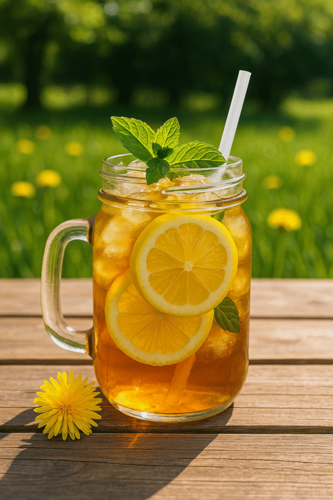 iced dandelion tea recipe with lemon and mint