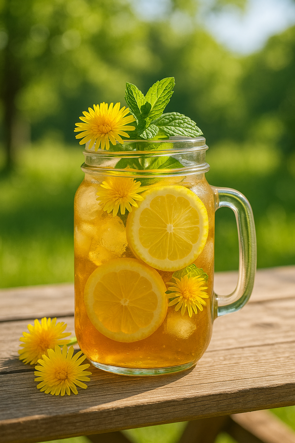 iced dandelion tea recipe with lemon and mint