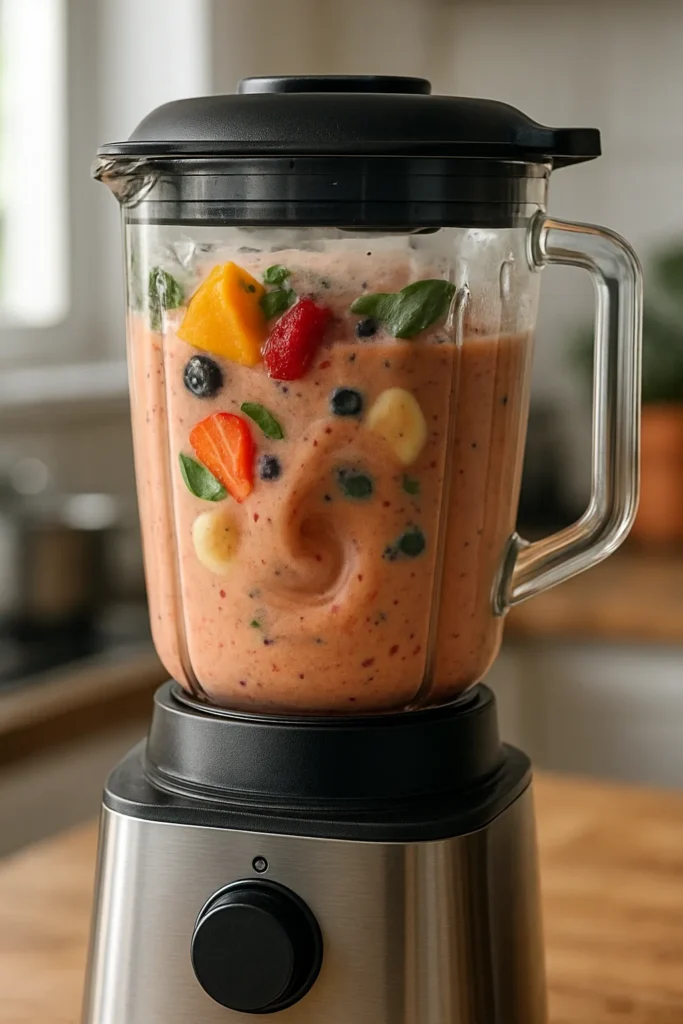 Detox Island Green Smoothie: A Sip of Fresh Starts and Flavor 4 blender filled with detox island green smoothie mix