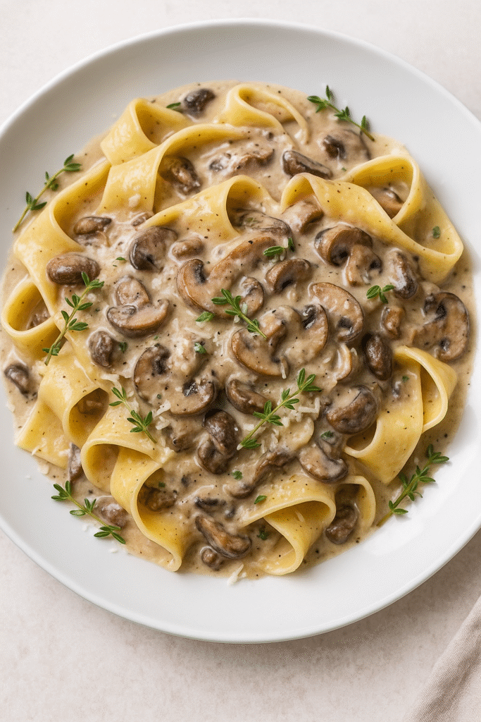 Pappardelle pasta with wild mushroom cream sauce