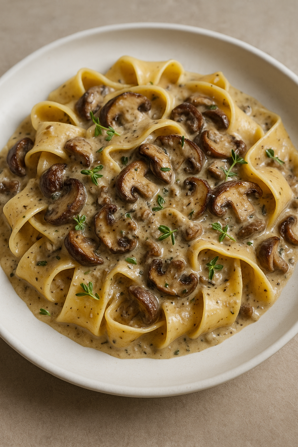 Pappardelle pasta with wild mushroom cream sauce