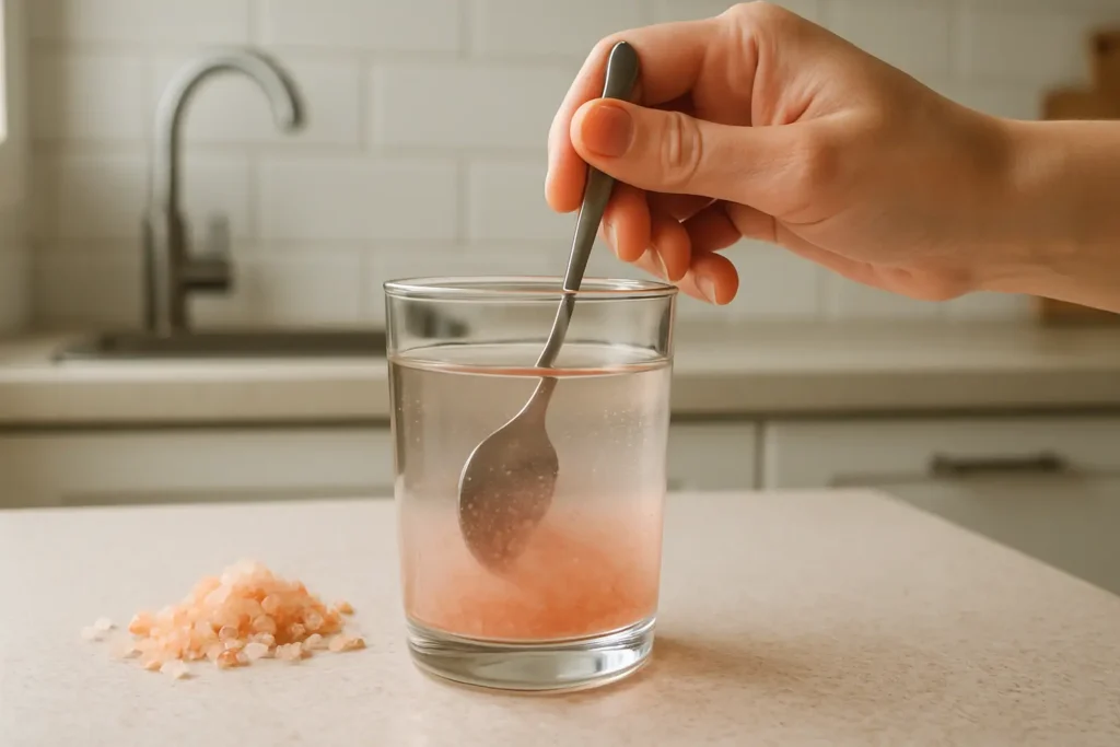 stirring pink salt into water for weight loss