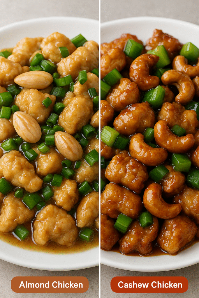 almond chicken and cashew chicken comparison plate