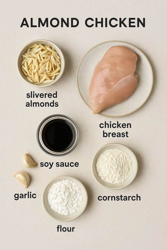 almond chicken ingredients prep flat lay