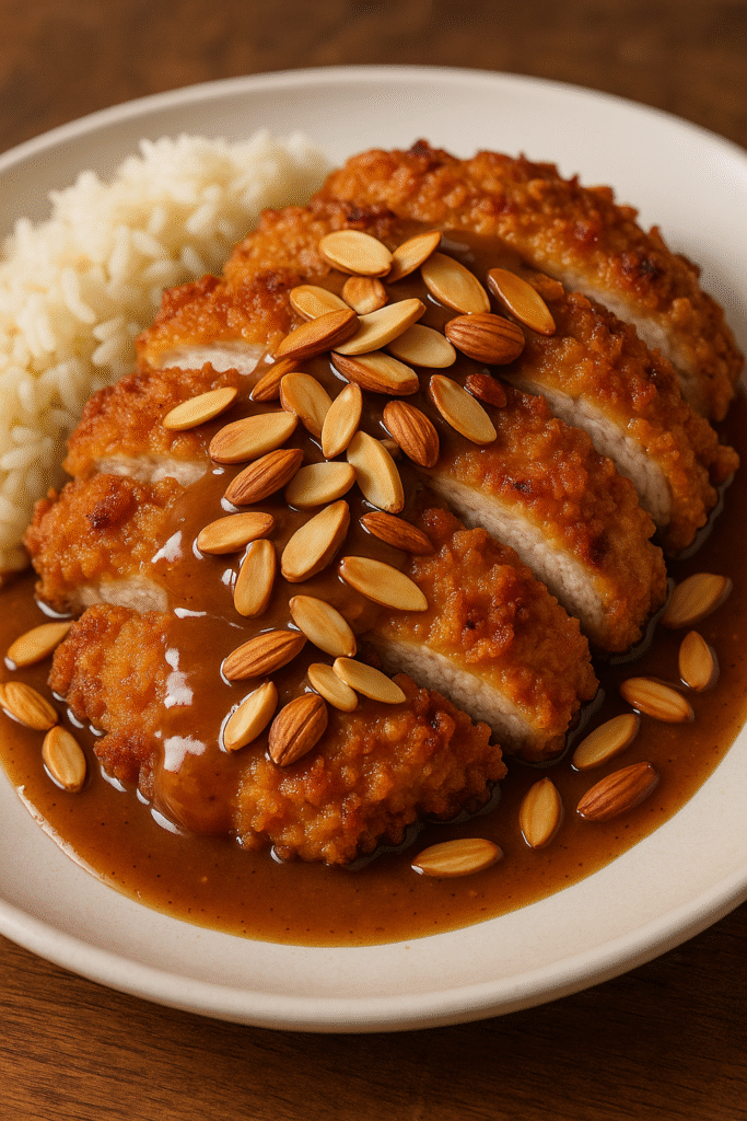 homemade almond chicken with gravy and almonds