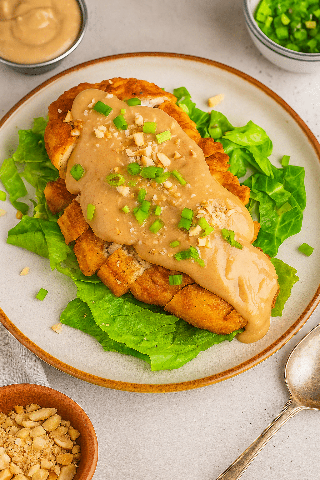 almond chicken recipe plated with toasted almonds