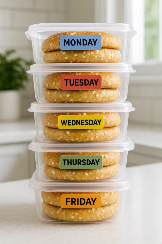meal-prepped cottage cheese bagels in containers