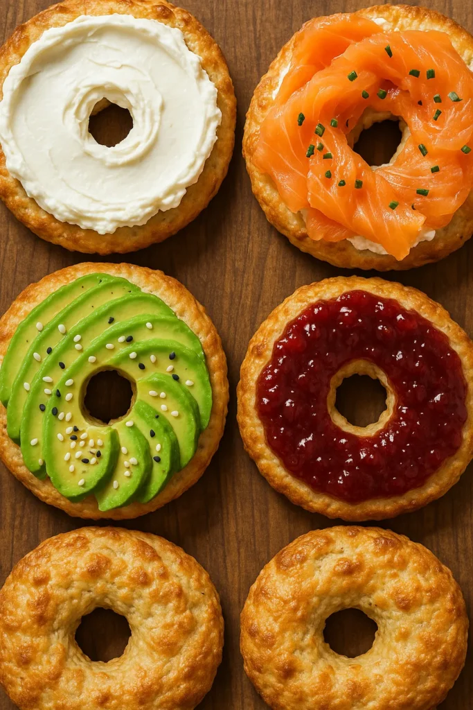 topped cottage cheese bagels with sweet and savory options