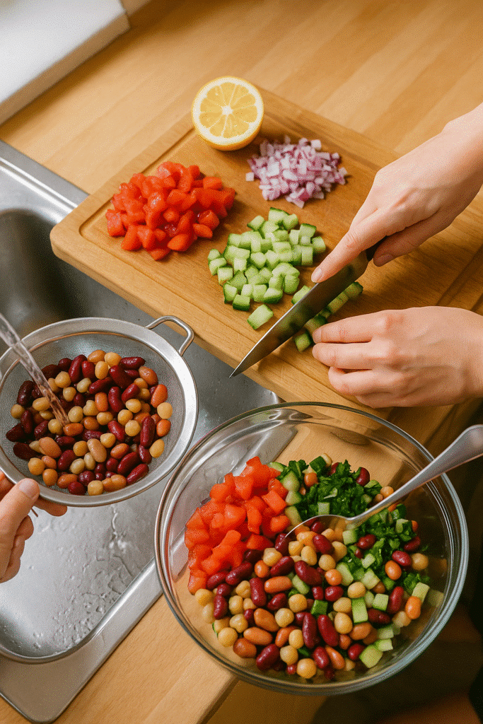 Preparing dense bean salad step by step