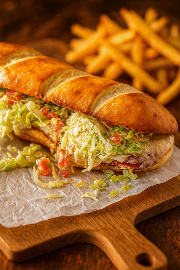 Grinder sandwich served with chips and iced tea