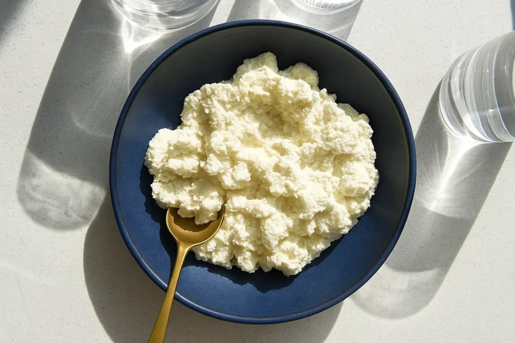Making homemade lactose free cottage cheese in saucepan