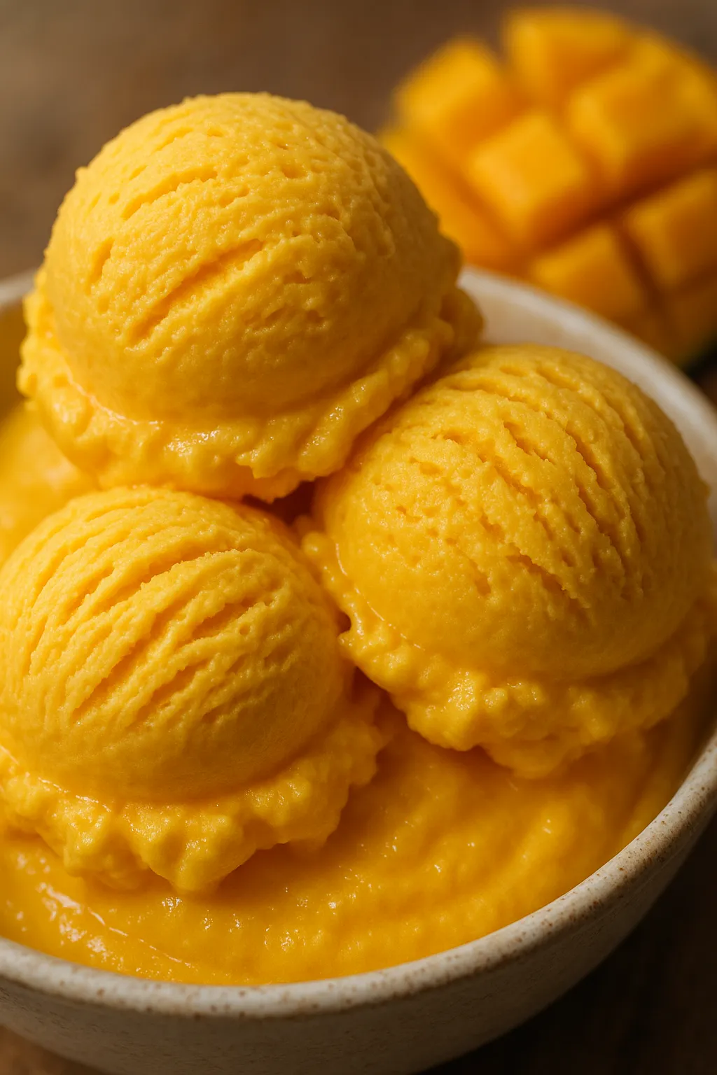 mango propitious ice cream in a bowl
