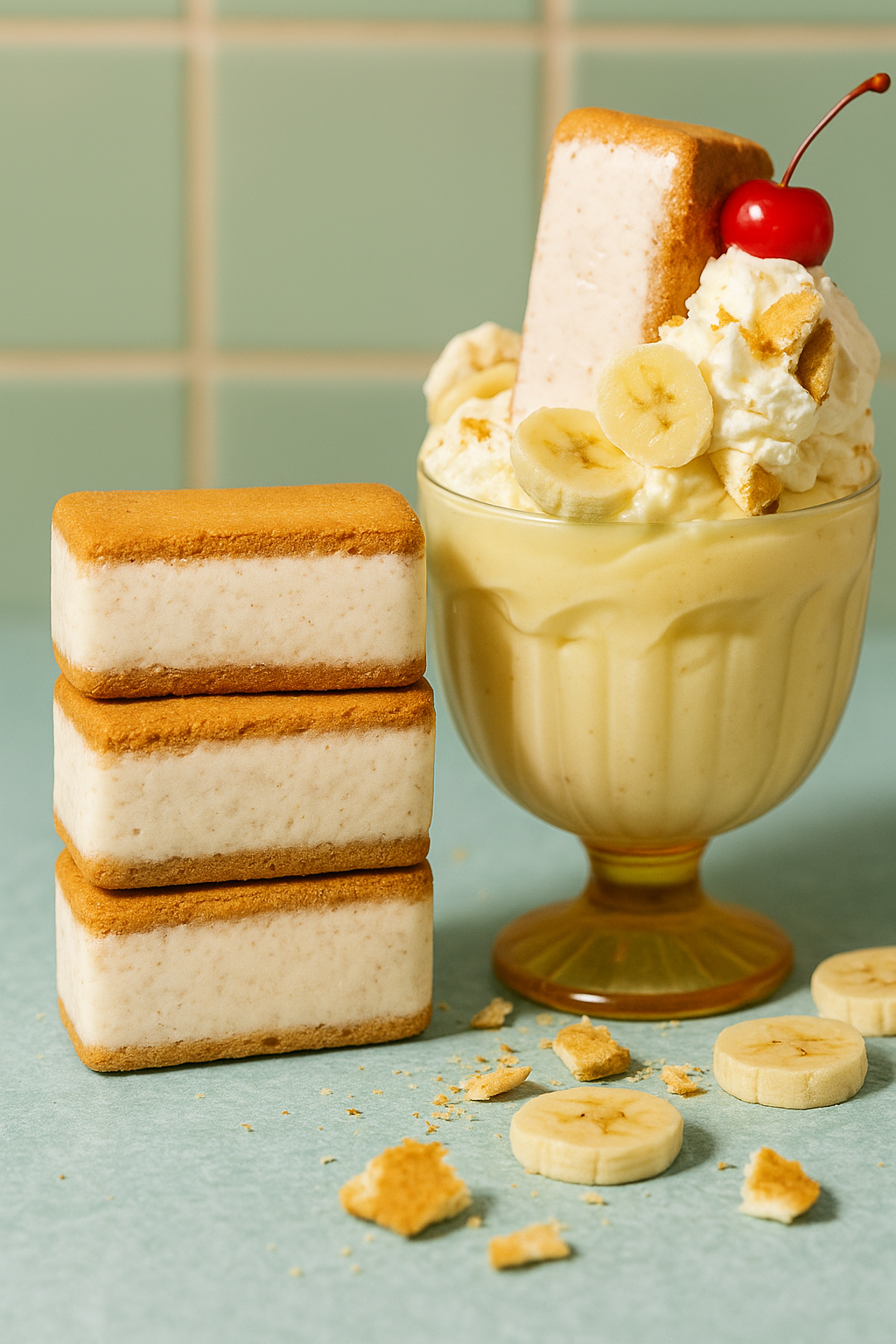 Nightingale Ice Cream Sandwiches Banana Pudding on vintage plate