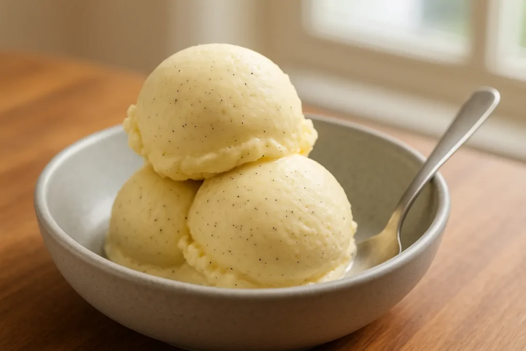 Ninja Creami Vanilla Ice Cream Recipe: The Best Creamiest Treat at Home 4 ninja creami vanilla ice cream recipe in a bowl