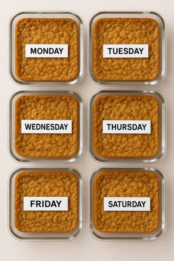 meal prep containers filled with protein baked oats