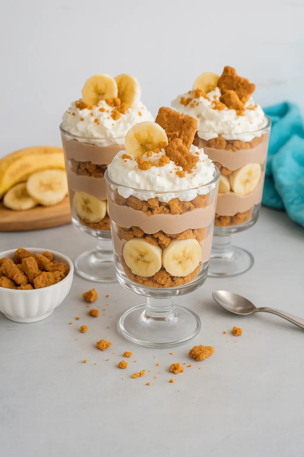Creamy vegan banana pudding in spoon